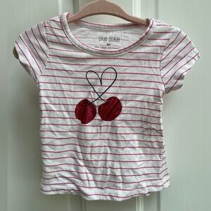 Okie Dokie 3M Pink and white Stripe Cherry Girls Short Sleeve Top Blouse